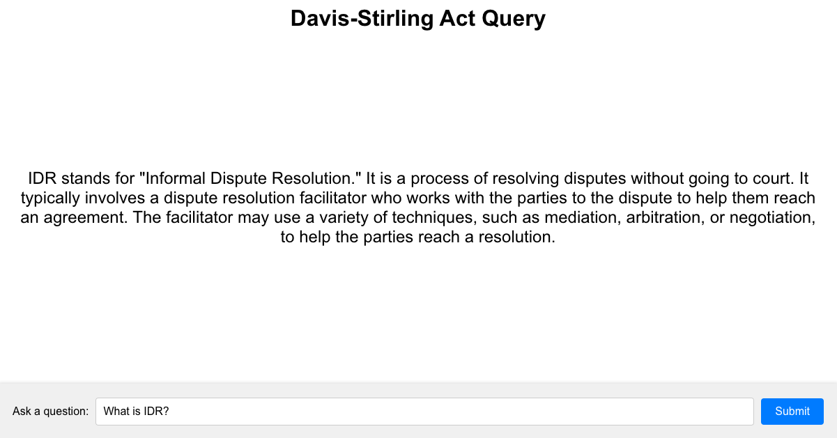 Davis-Stirling Act AI Query: What is IDR?