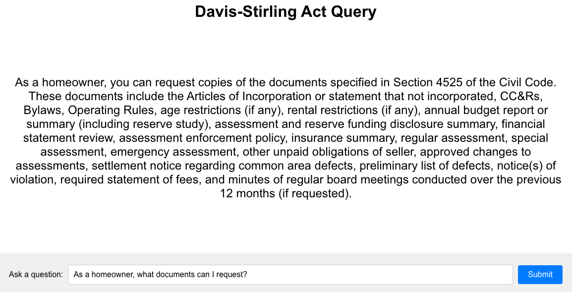 Example Query: "As a homeowner, what documents can I request?"